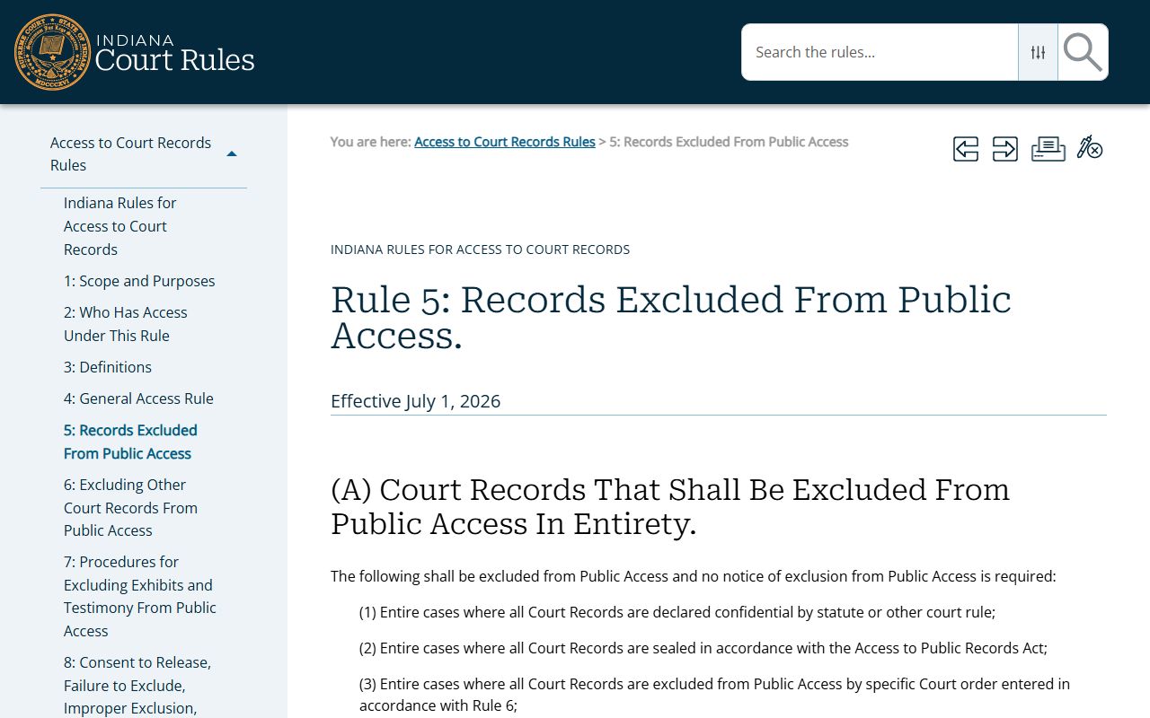Blackford County court records Rule 5 access limits