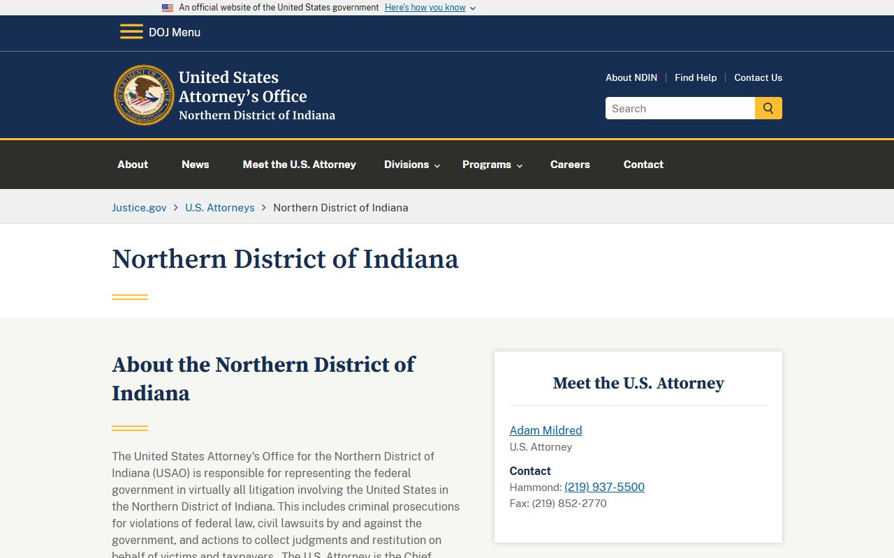 Blackford County criminal court records U.S. Attorney Northern District