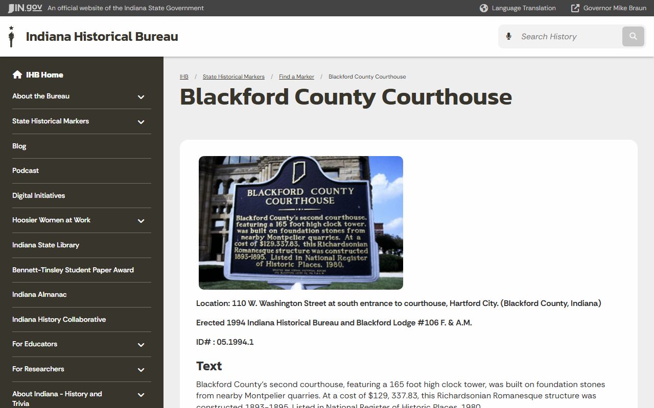 Blackford County court records courthouse historical marker