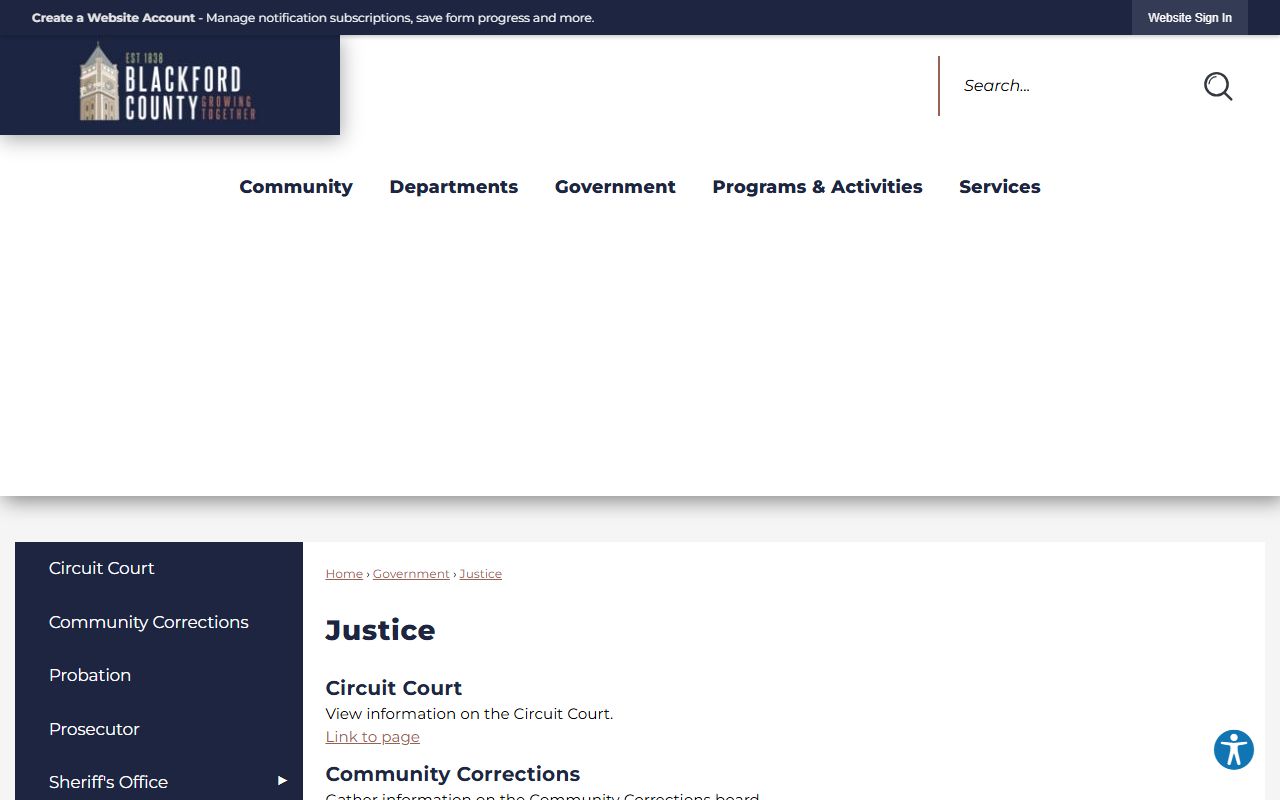 Blackford County court records justice department page