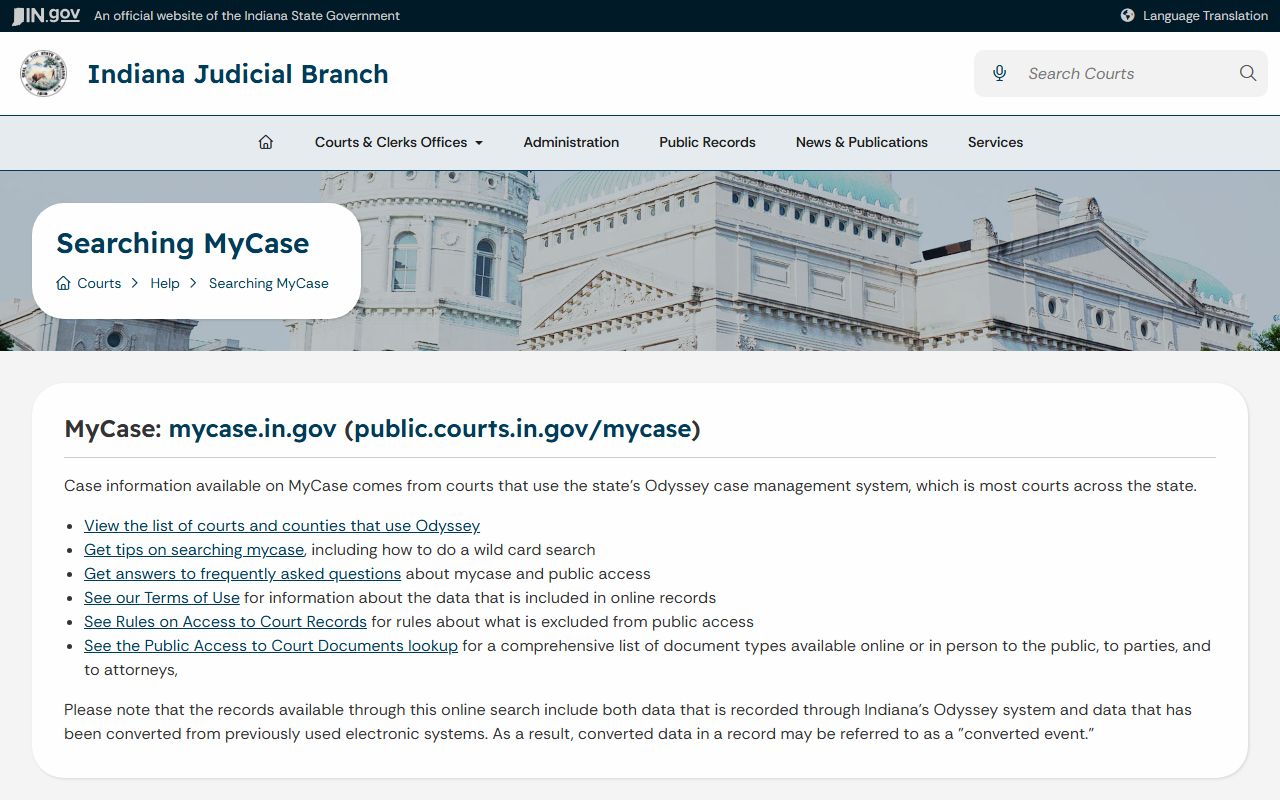 Blackford County court records MyCase help page