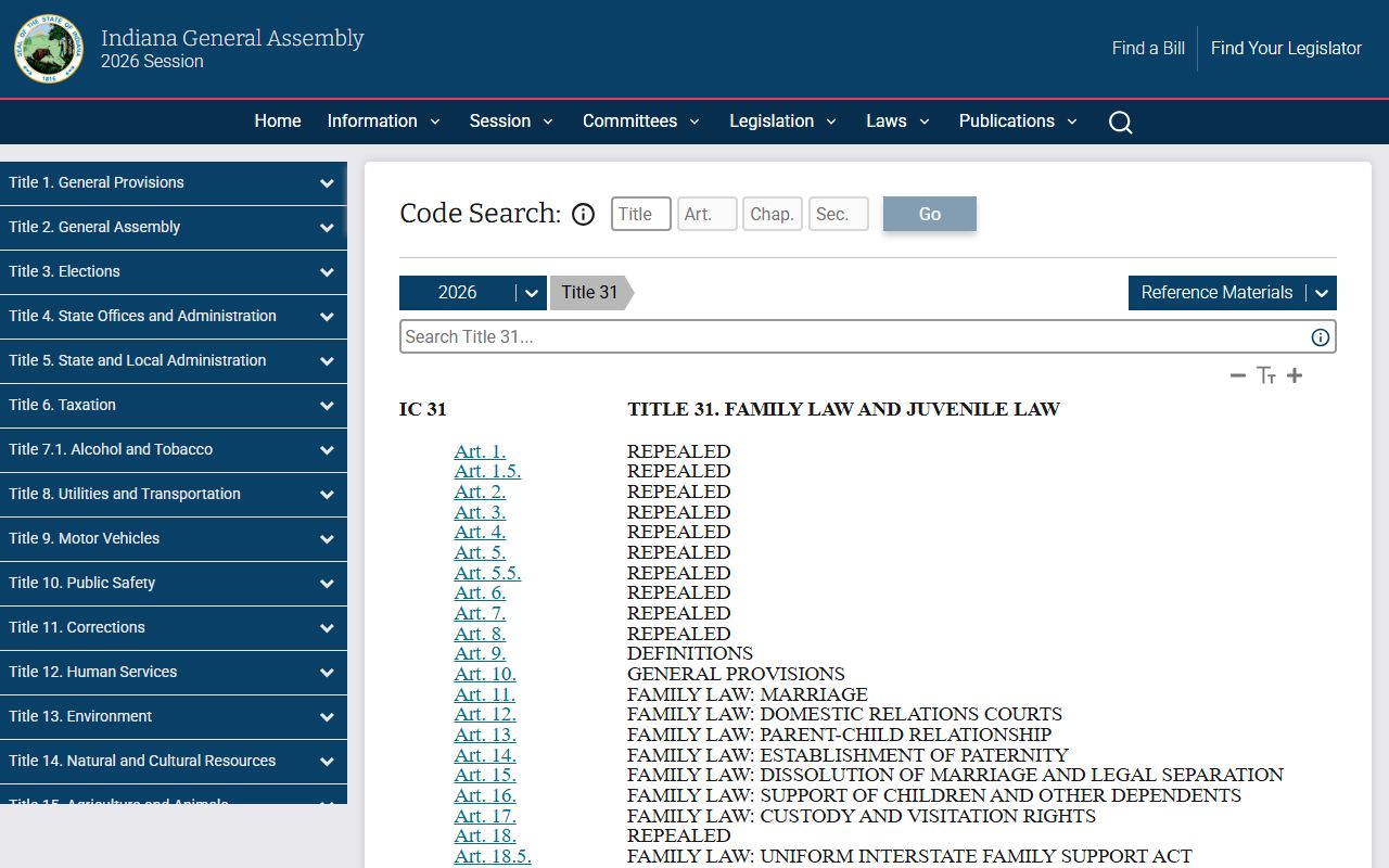 Indiana Code Title 31 family and marriage law reference